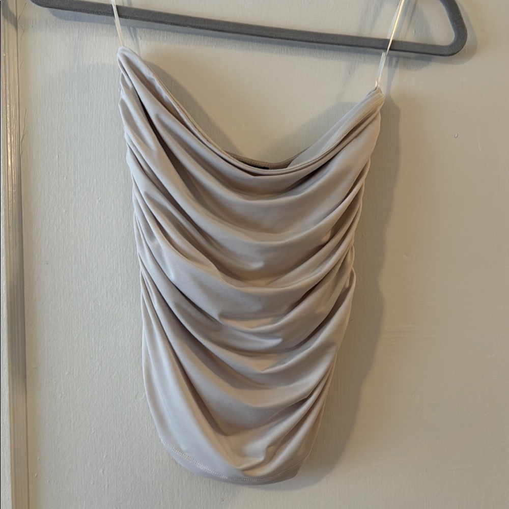 Elegant Draped Strapless Top in champagne